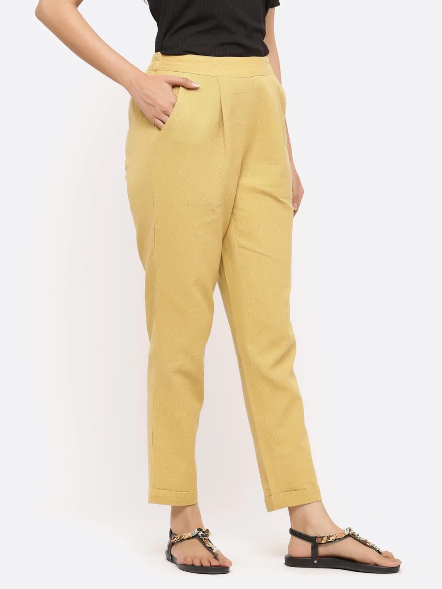 Women's Beige Cotton Trousers with Pockets