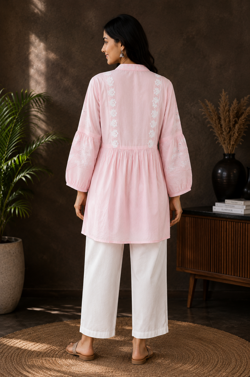 Blush Pink Rayon Embroidered Flared Kurta