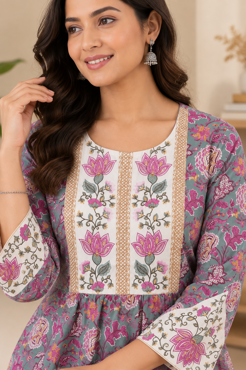 Pure Cotton 60x60 Floral Printed & Embroidered Kurta for Women