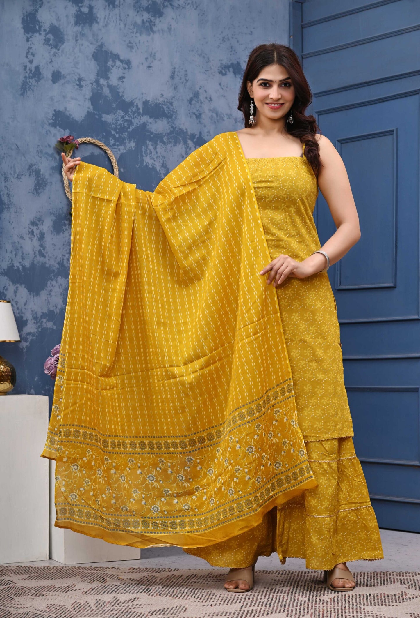 Sleeveless Anarkali Kurta Set for Women | Yellow