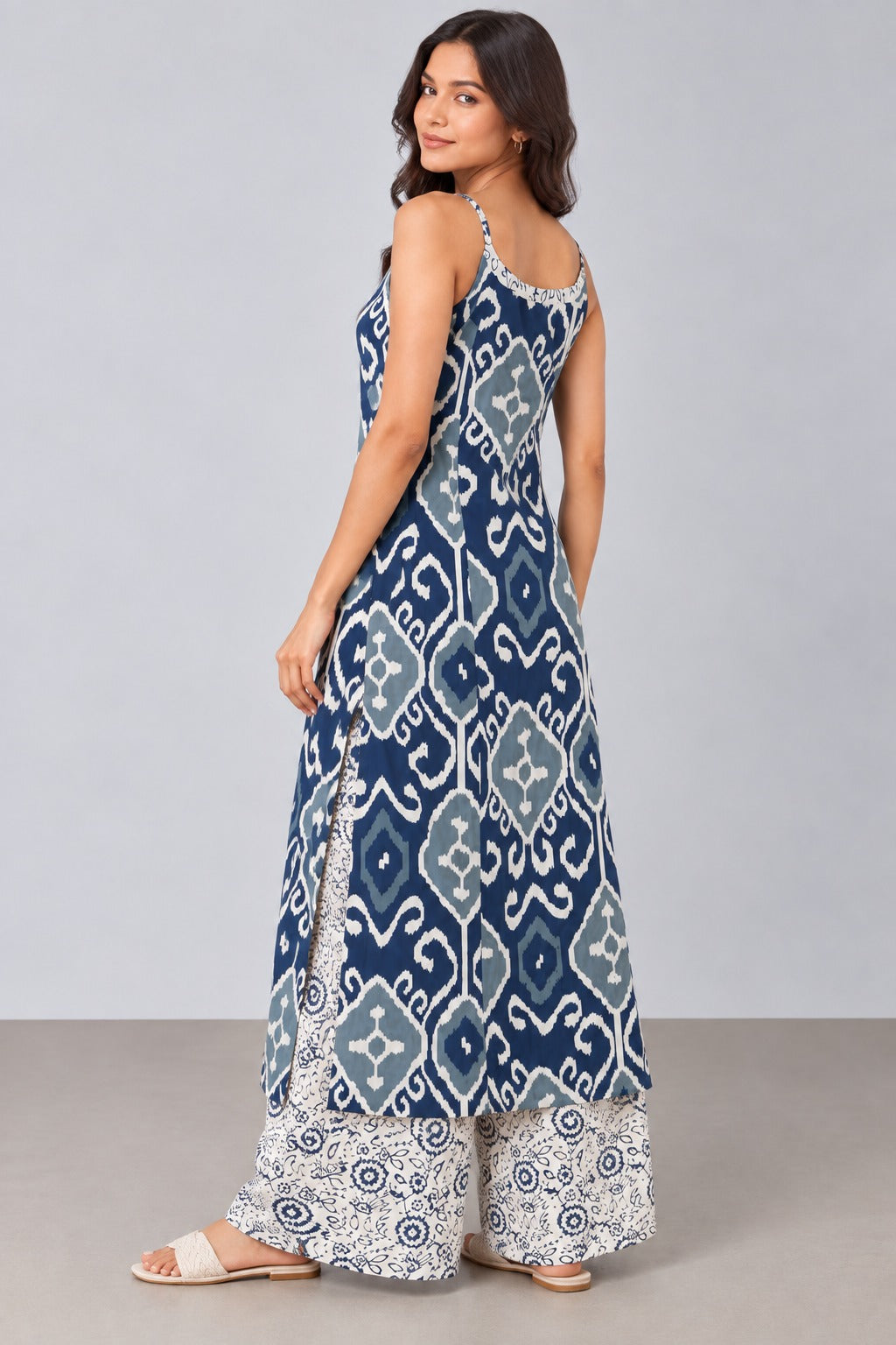 Navy Blue Printed Kurta Set with Palazzo