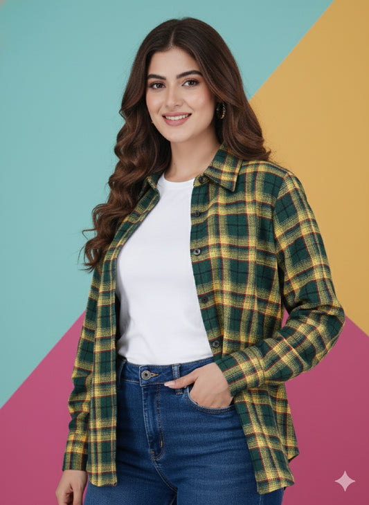 Cotton Formal Shirts for Women | Yellow Checked