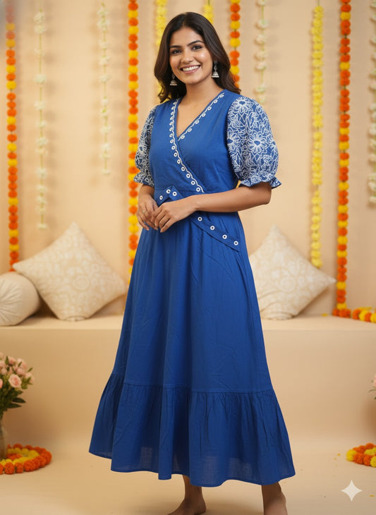 Royal Blue Cotton Anarkali Dress