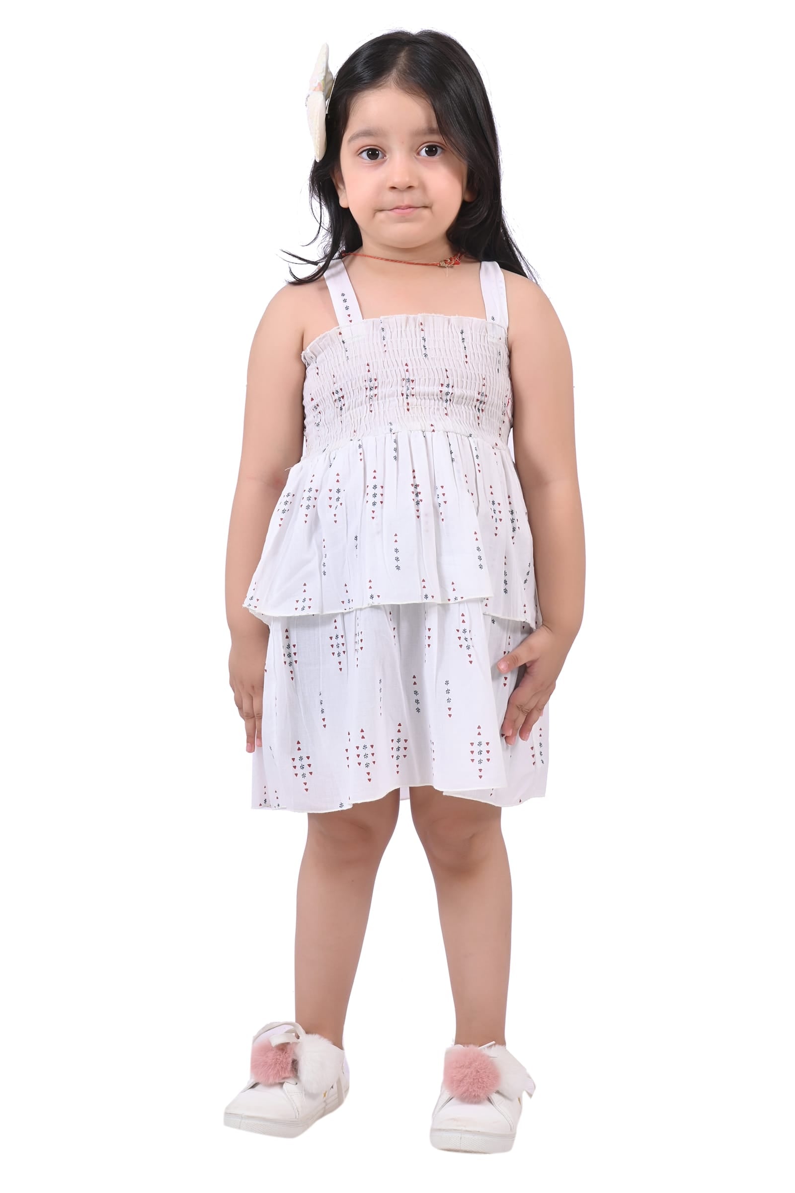 Cotton Long Frocks for Kids Girls | White Bob