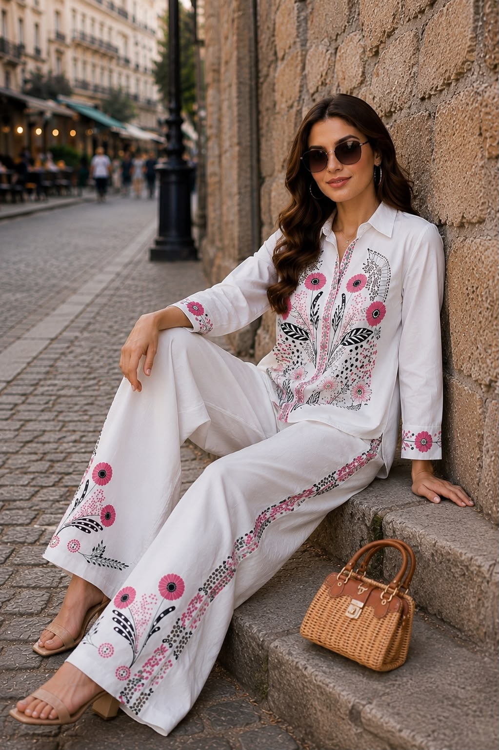 Cloth Bites Women White Floral Embroidered Cotton 60-60 Co-ord Set with Lining