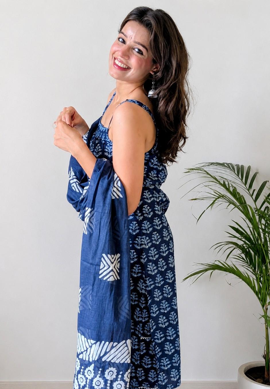 Cloth Bites Pure Cotton Woman 3 Piece Sharara Set | Blue