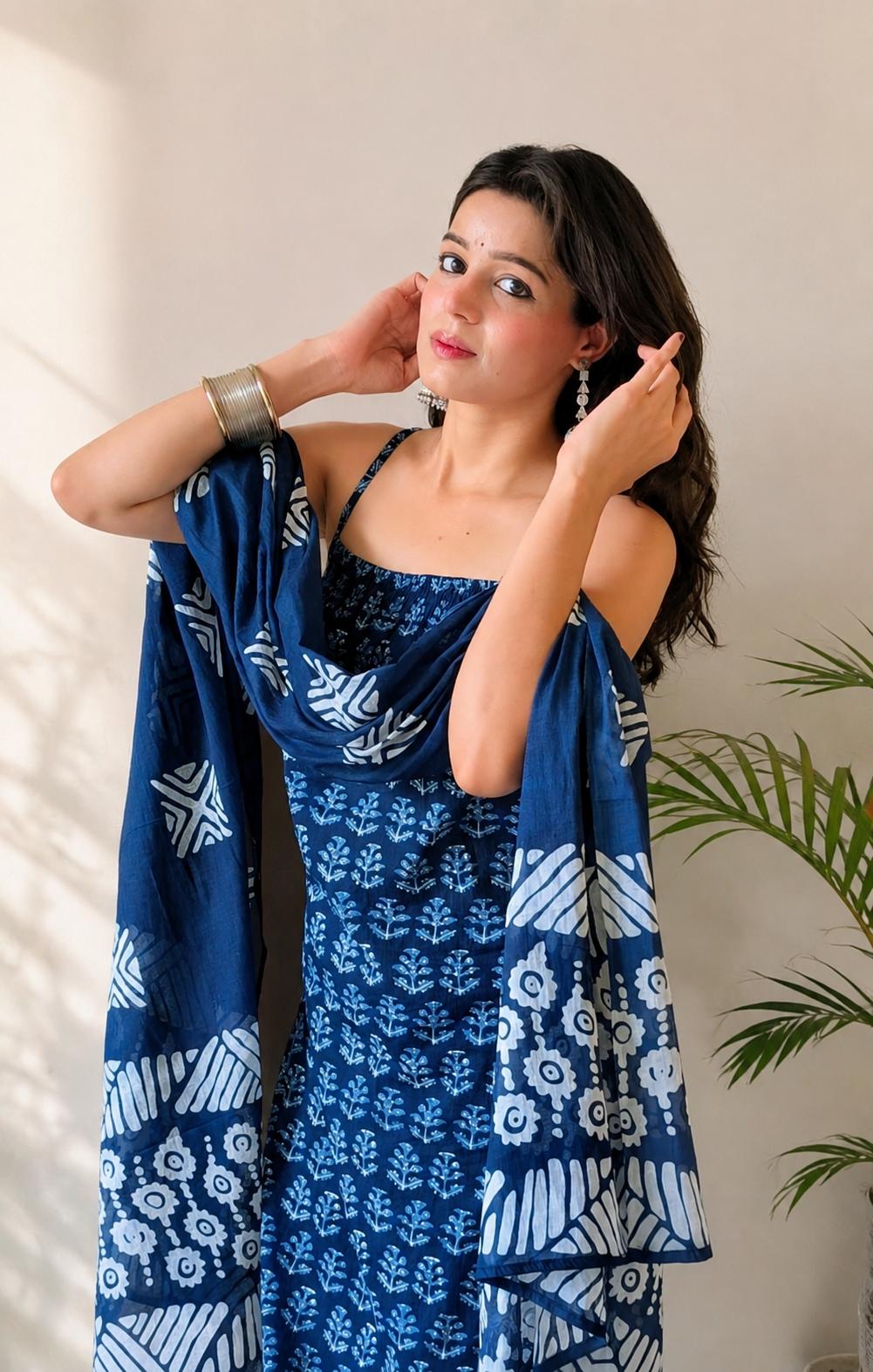 Cloth Bites Pure Cotton Woman 3 Piece Sharara Set | Blue