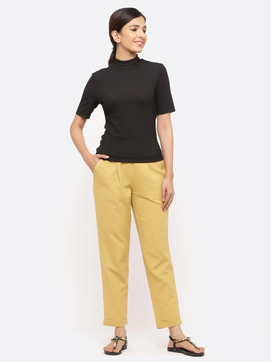 Women's Beige Cotton Trousers with Pockets