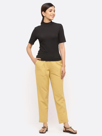 Women's Beige Cotton Trousers with Pockets