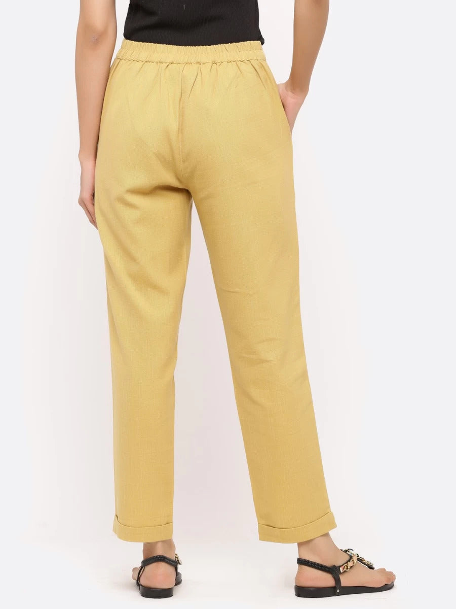 Women's Beige Cotton Trousers with Pockets