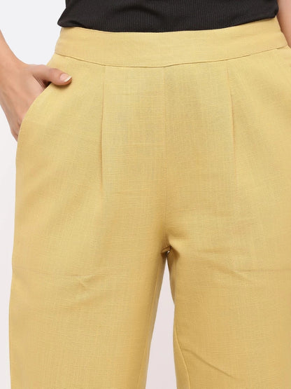 Women's Beige Cotton Trousers with Pockets