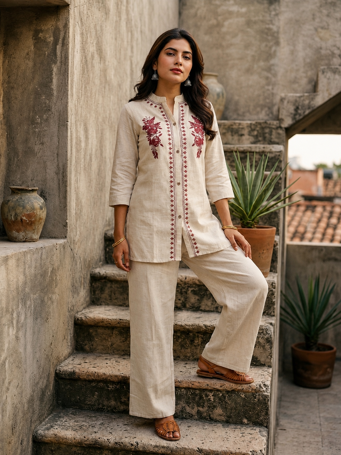 Women’s Cotton Flex Embroidered Co-Ord Set