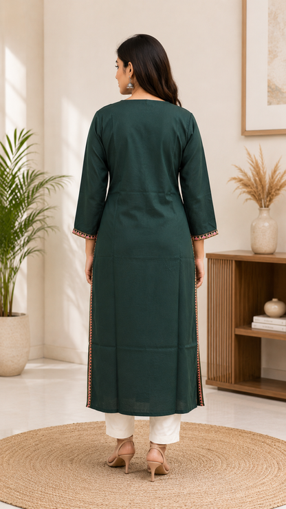 Emerald Bloom Rayon Embroidered Straight Kurta