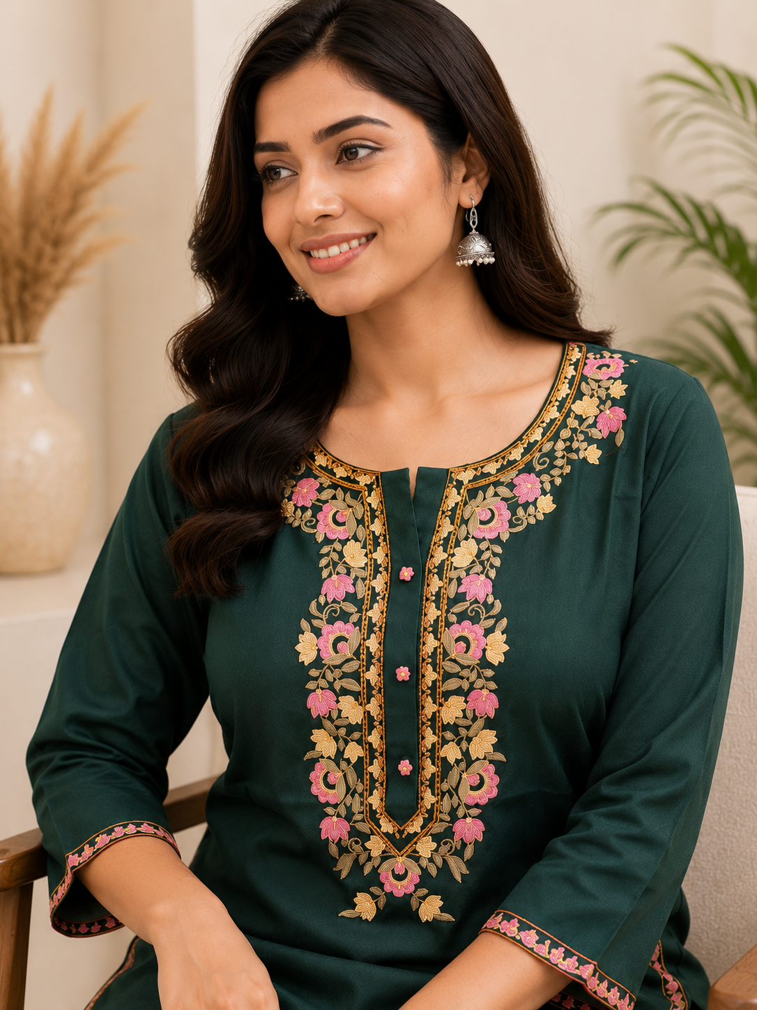 Emerald Bloom Rayon Embroidered Straight Kurta