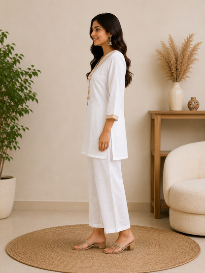 Ivory Grace Rayon Embroidered V-Neck Kurta