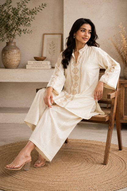 Ivory Charm Rayon Embroidered Flared Kurta