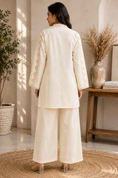 Ivory Charm Rayon Embroidered Flared Kurta