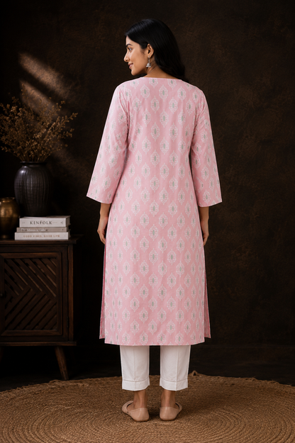 Blush Pink Rayon Embroidered Straight Kurta