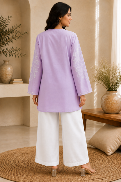 Lavender Bloom Rayon Embroidered Flared Kurta