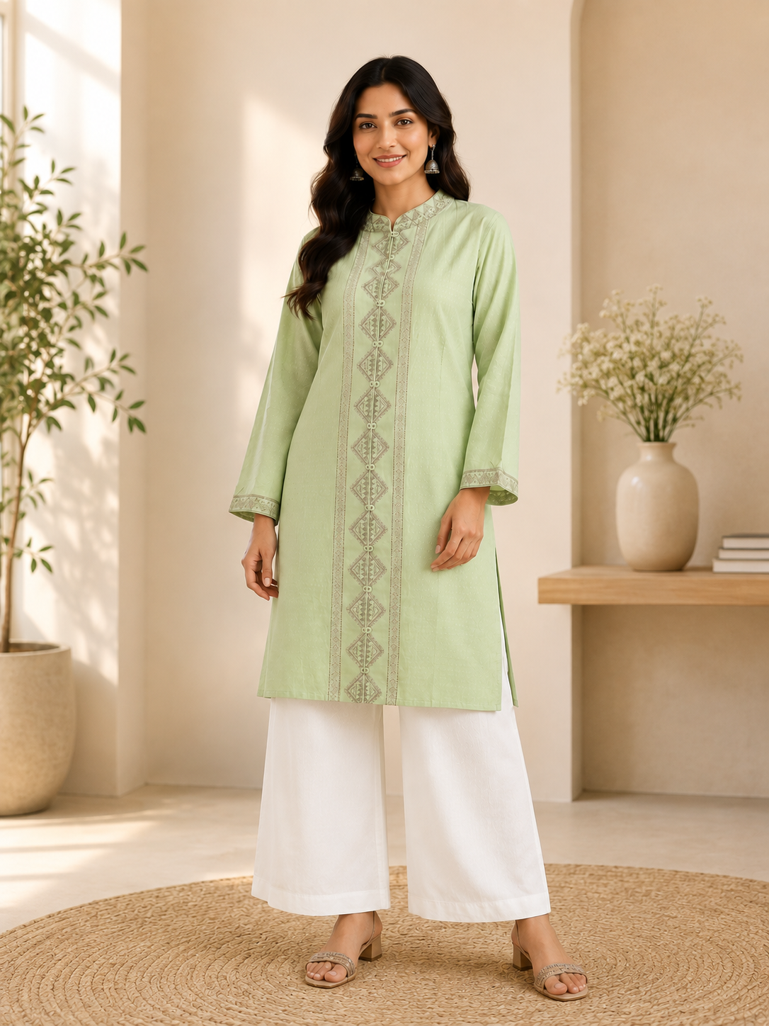 Mint Green Rayon Embroidered Straight Kurta