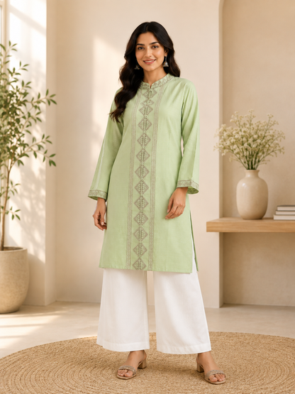 Mint Green Rayon Embroidered Straight Kurta