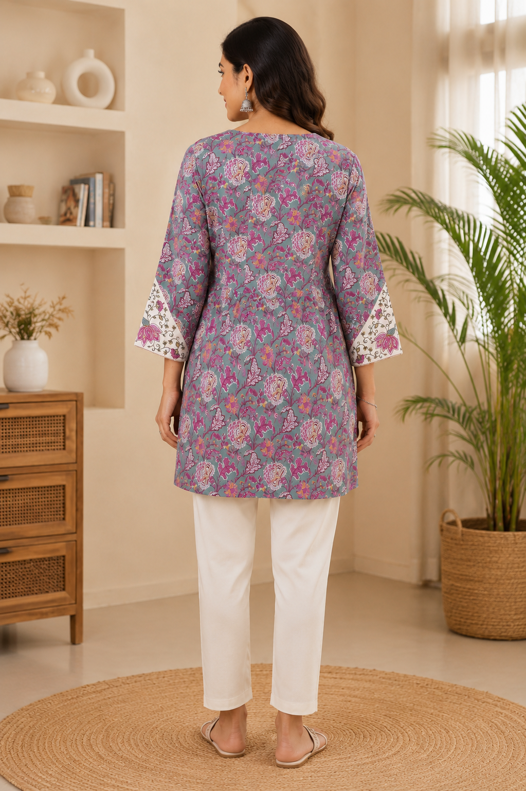 Pure Cotton 60x60 Floral Printed & Embroidered Kurta for Women