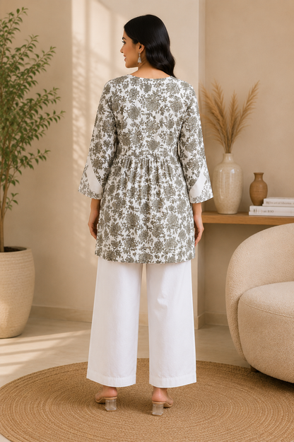 Pure Cotton 60x60 Floral Printed & Embroidered Kurta for Women