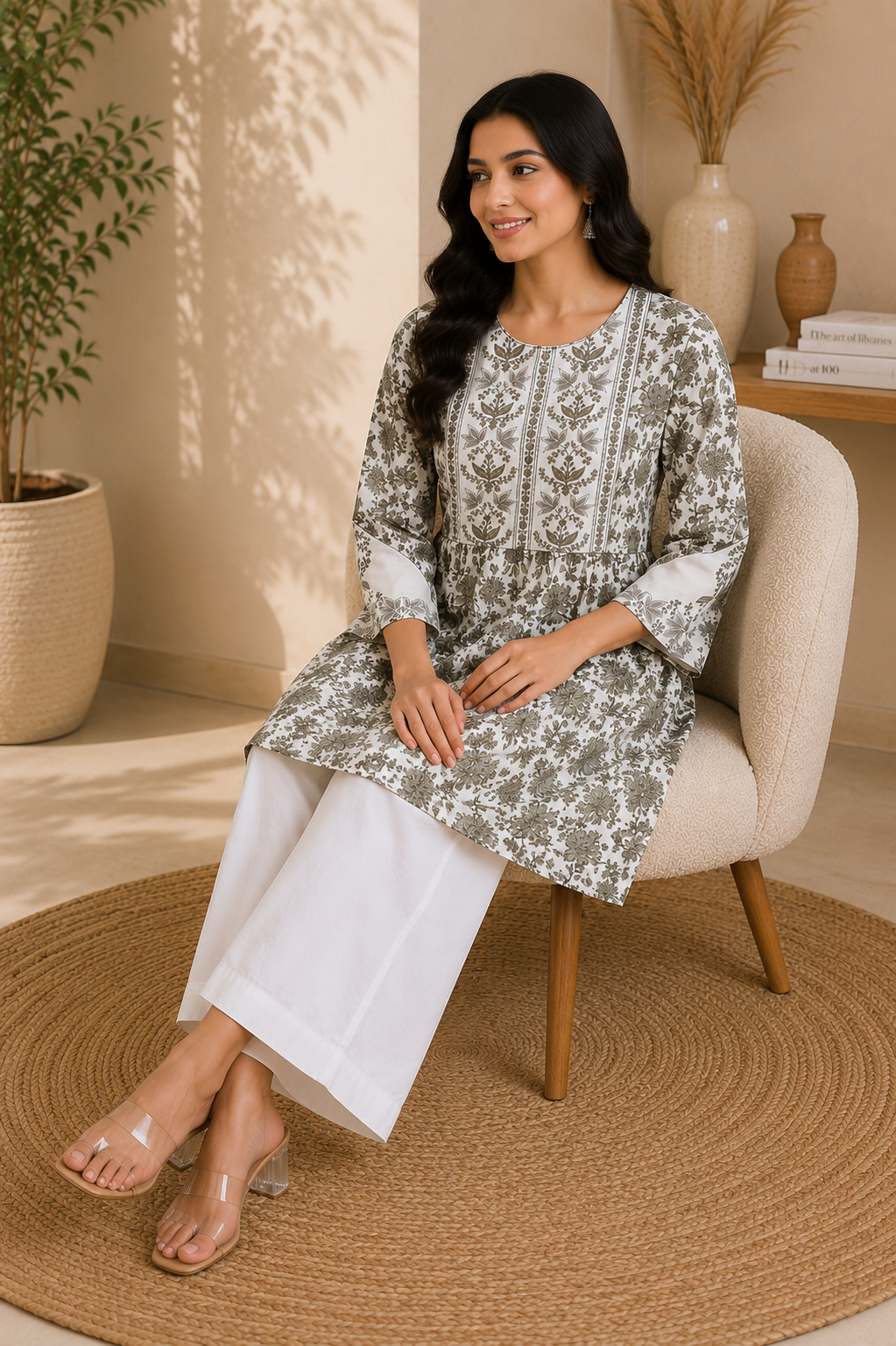 Pure Cotton 60x60 Floral Printed & Embroidered Kurta for Women