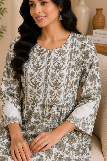Pure Cotton 60x60 Floral Printed & Embroidered Kurta for Women