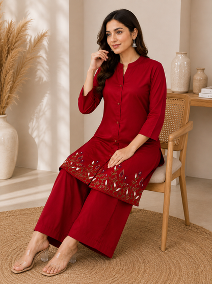 Pure Cotton Embroidered Co-Ord Set for Women