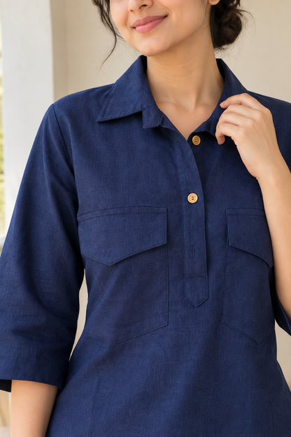 Navy Blue Pathani Coord Set