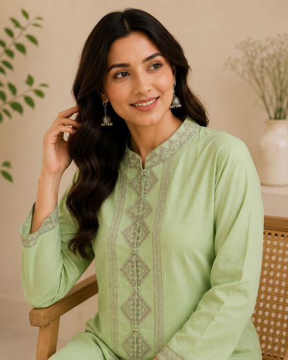 Mint Green Rayon Embroidered Straight Kurta