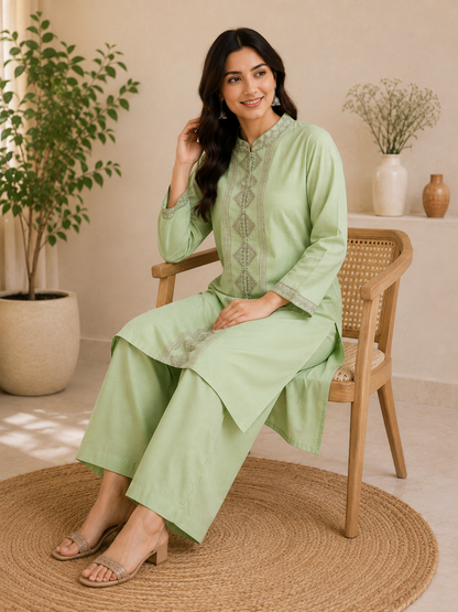 Mint Green Rayon Embroidered Straight Kurta
