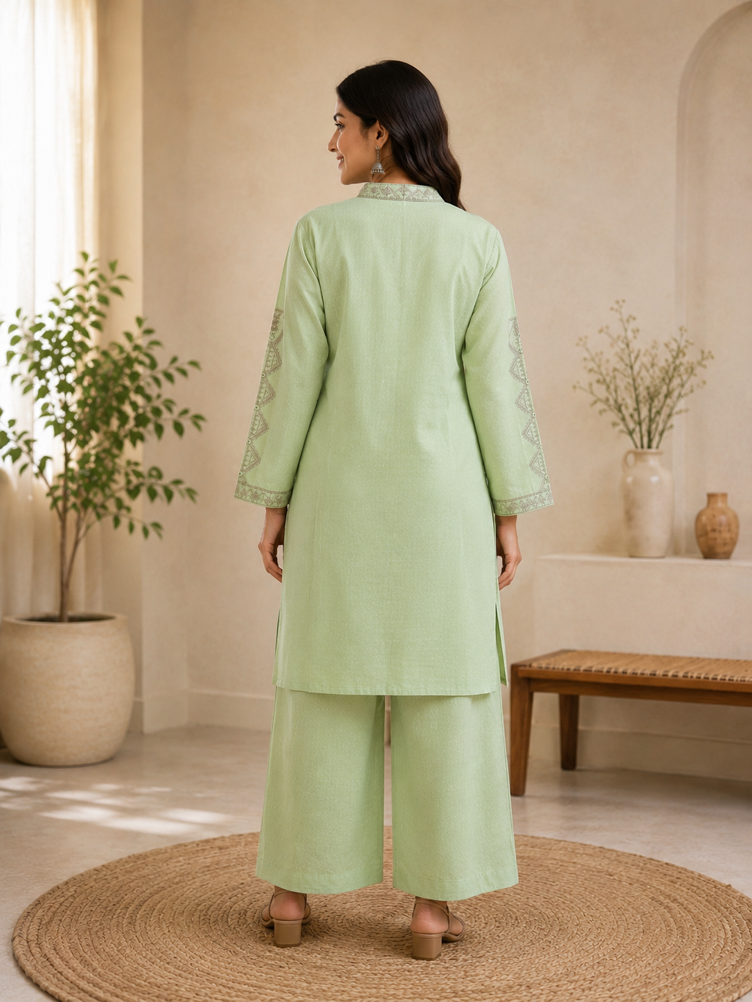 Mint Green Rayon Embroidered Straight Kurta