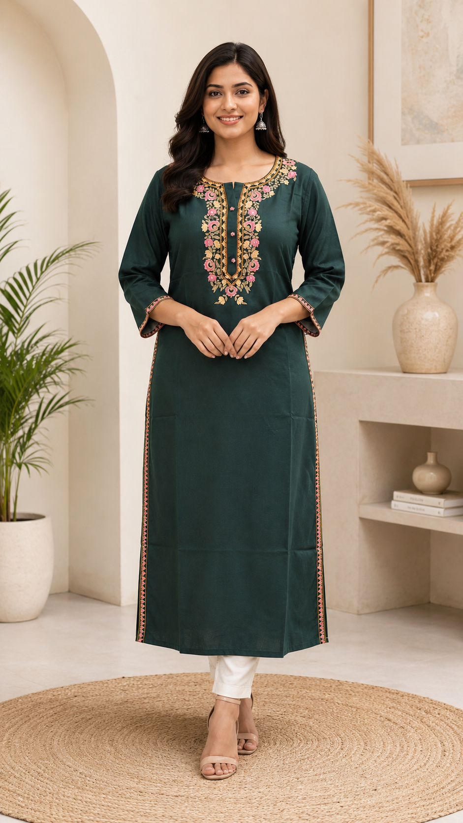 Emerald Bloom Rayon Embroidered Straight Kurta