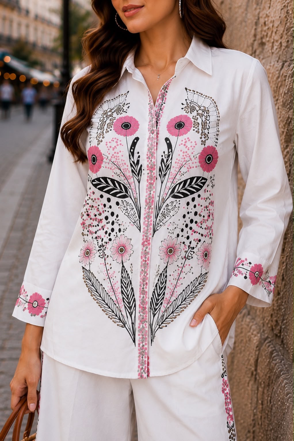Cloth Bites Women White Floral Embroidered Cotton 60-60 Co-ord Set with Lining