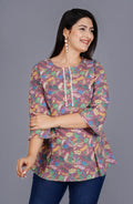Round Neck Cotton Tops for Women | Pink