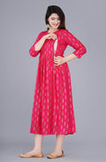 3/4 Sleeve Rayon Full Length Maternity Gowns - Red