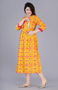 3/4 Sleeve Rayon Full Length Maternity Gowns - Yellow