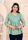 Stylish & Comfortable V-Neck Cotton Tops for Women | Green