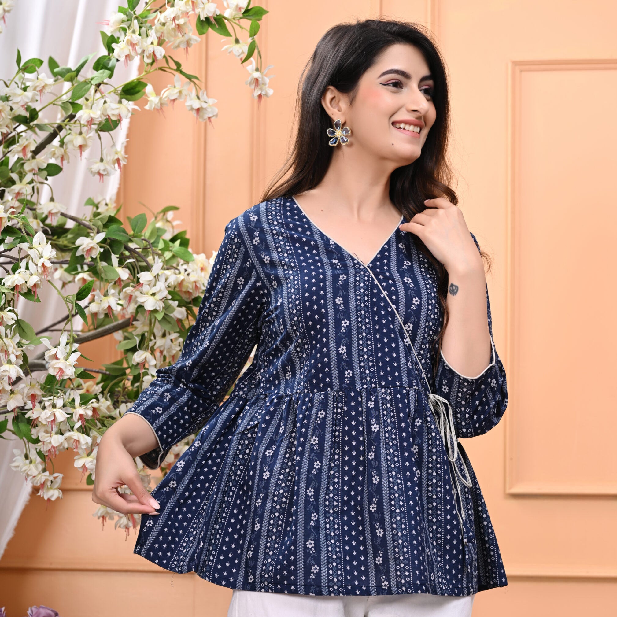 Stylish & Comfortable V-Neck Cotton Tops for Women | Navy Blue