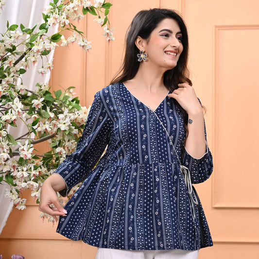Stylish & Comfortable V-Neck Cotton Tops for Women | Navy Blue