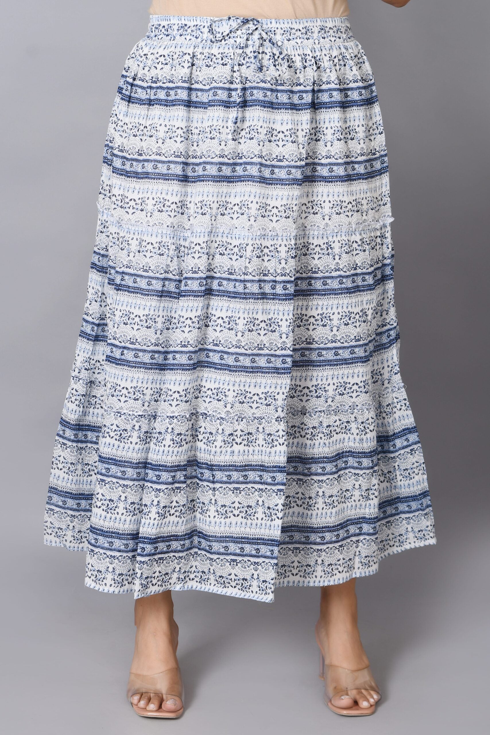 Cotton Long Ruffle White Skirt for Women, Summer Wear Comfortable Midi Skirts for Women