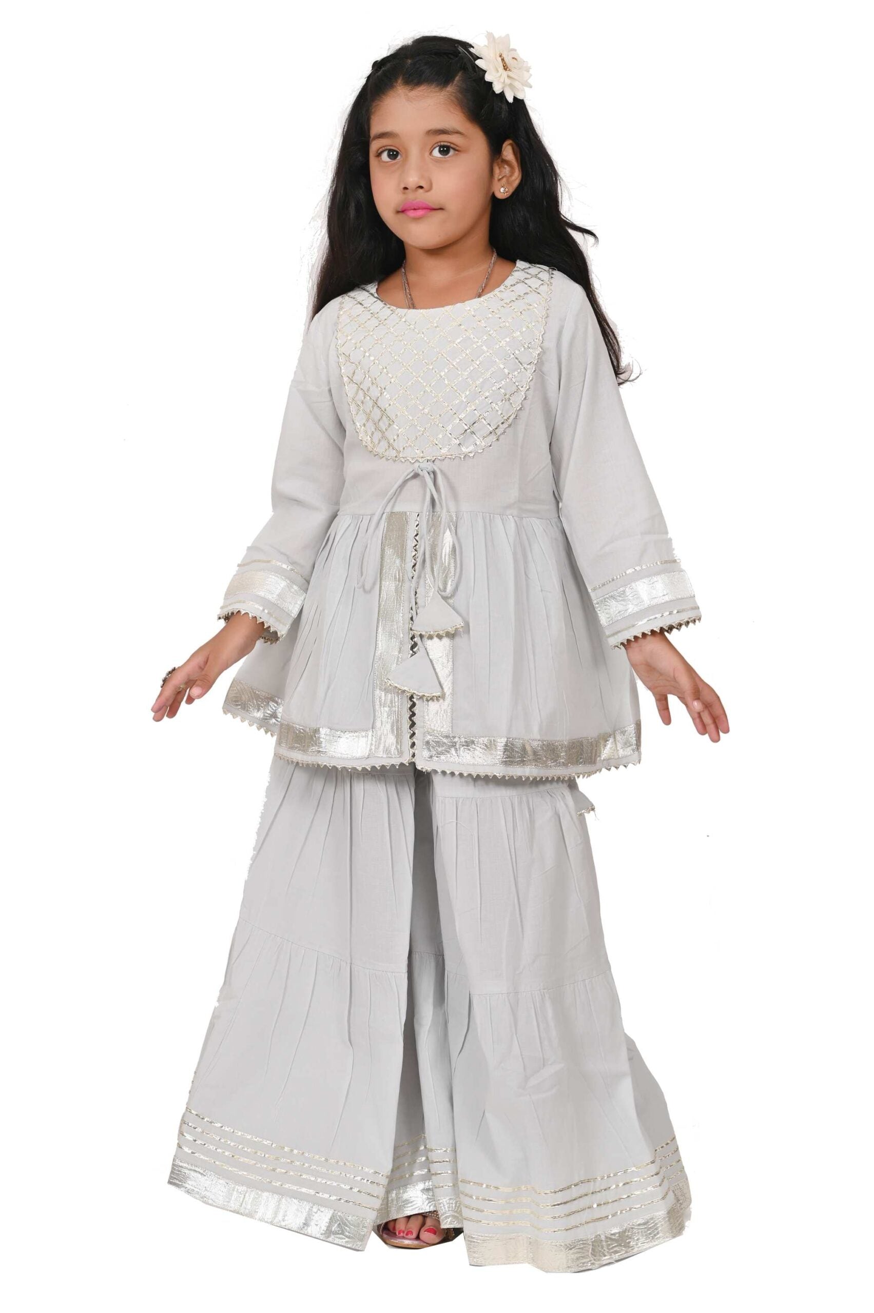 Traditional Dress for Girls - Rayon Gray