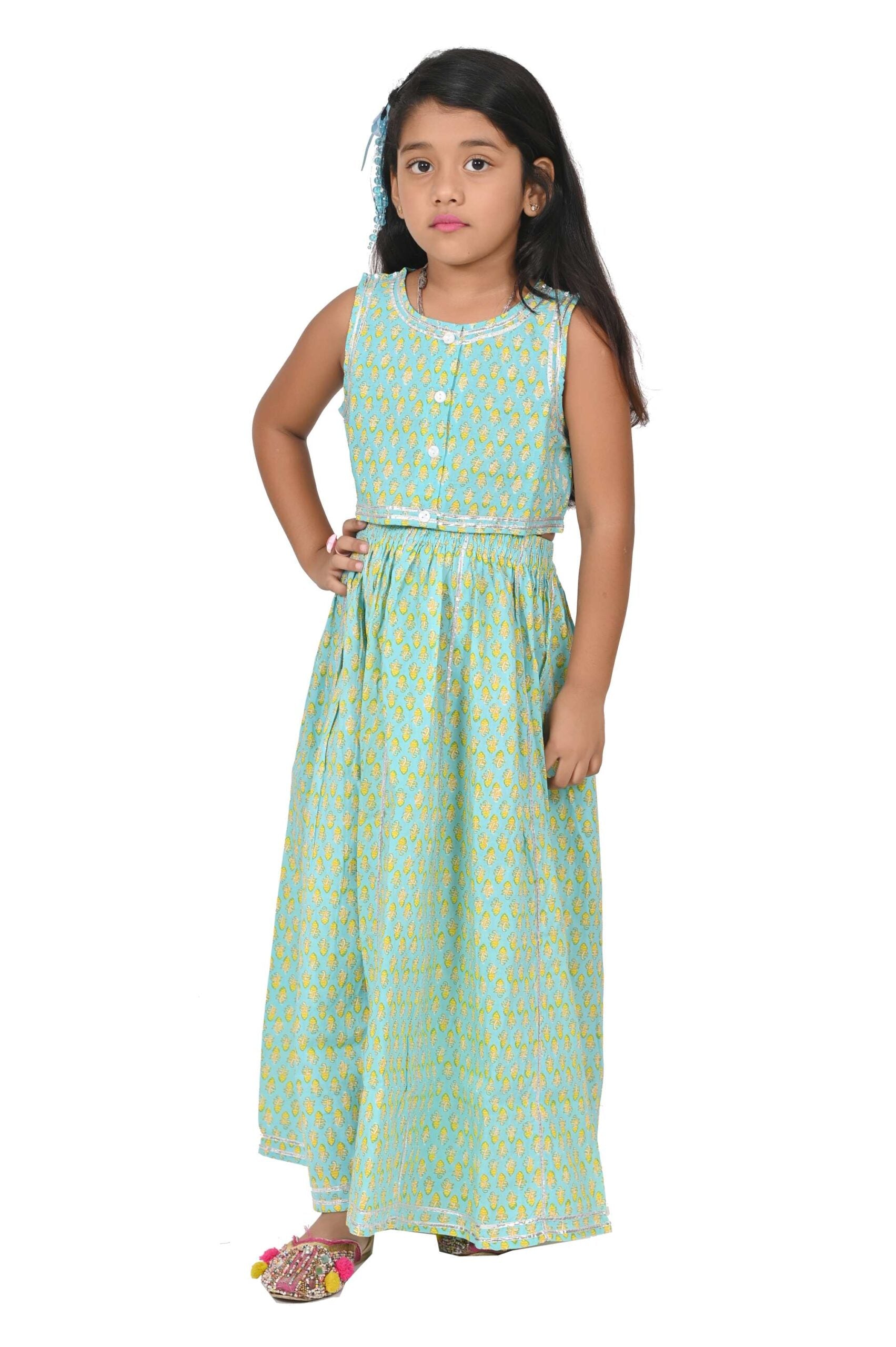 Lehnga Choli Traditional Dress for Girls - Cotton Aqua