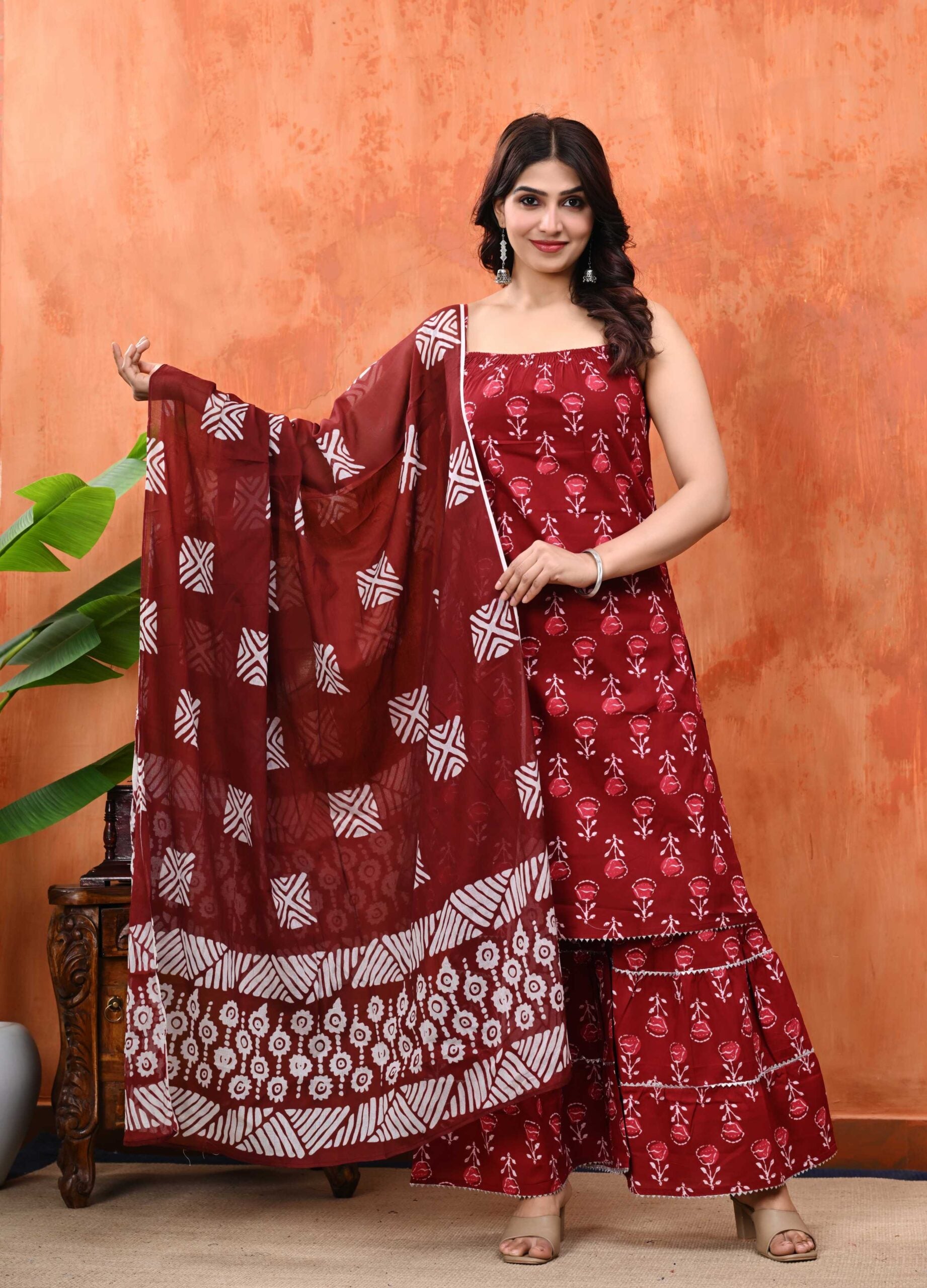 Sleeveless Sharara Set for Women | Maroon