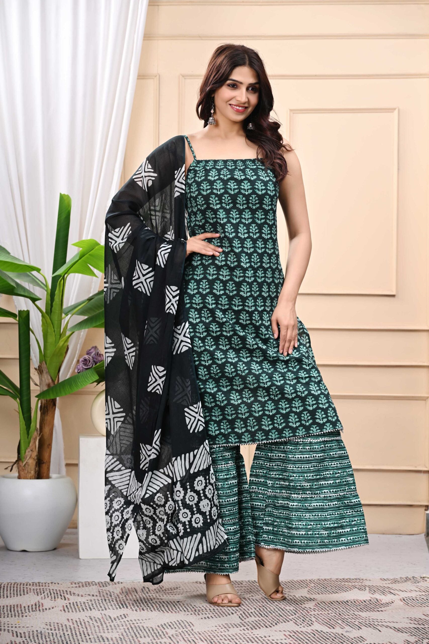Sleeveless Sharara Set for Women | Green