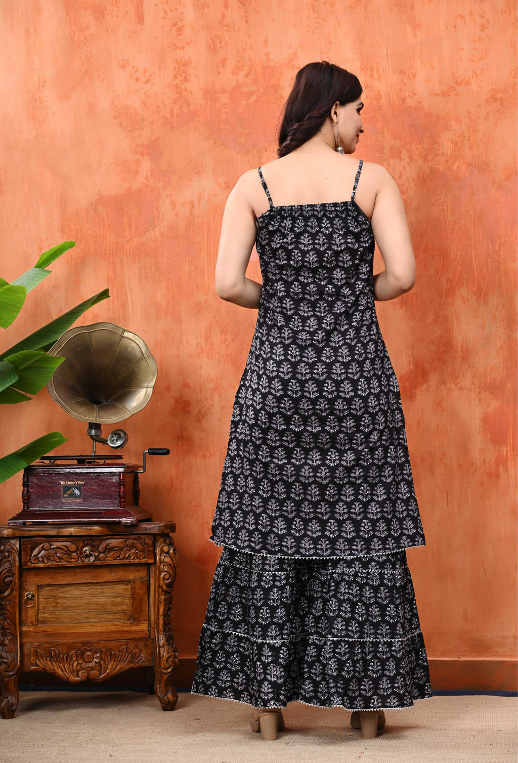Sleeveless Sharara Set for Women | Black Leaf