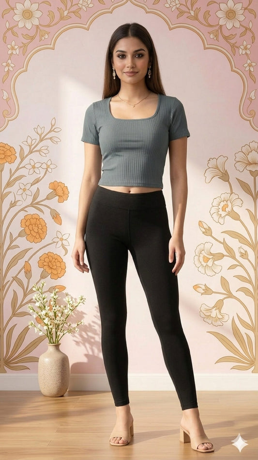 Cotton Ribbed Scoop Neck Crop Top