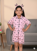 Cotton Hosiery Night Dress for Kids Girls - Pink